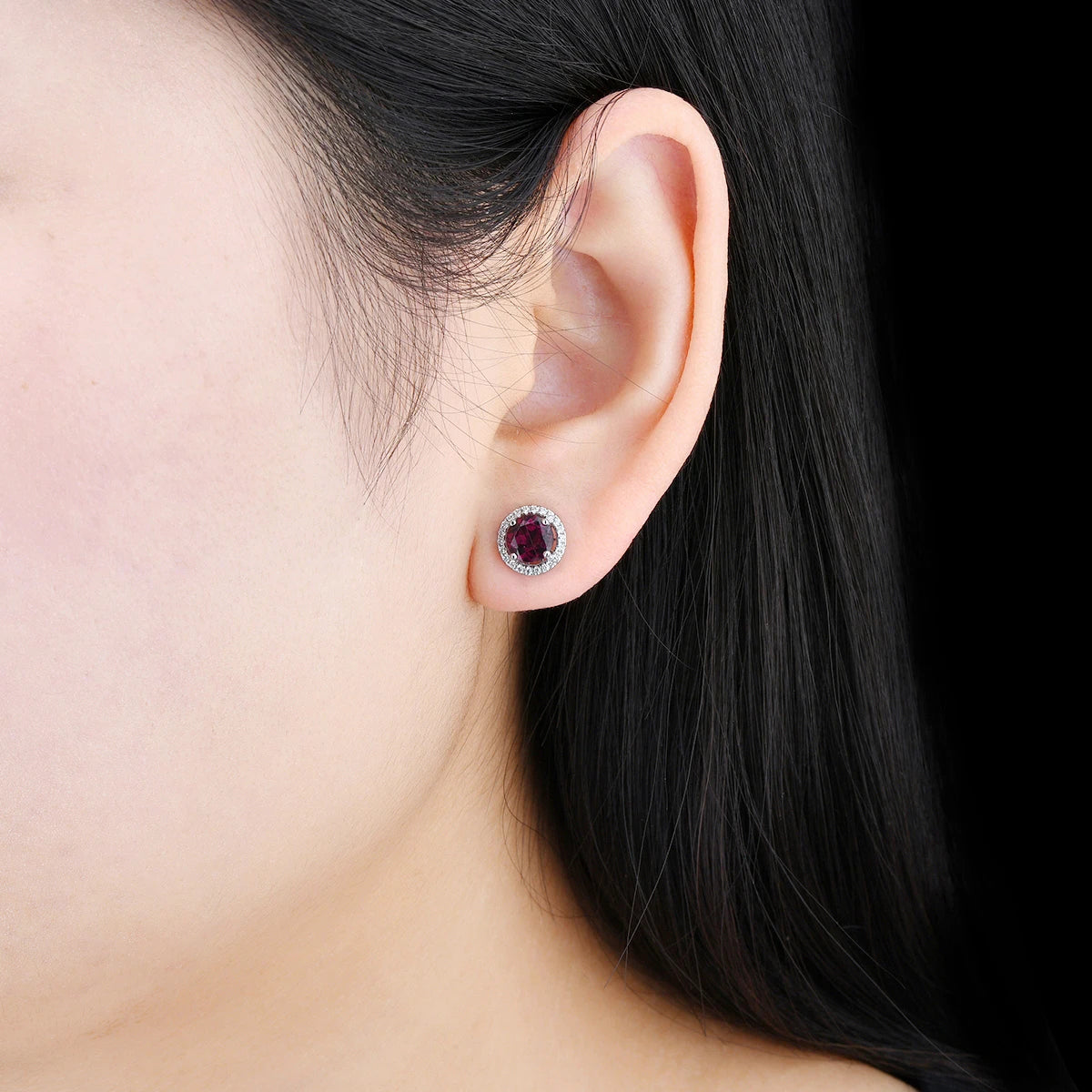 Natural Rhodolite Garnet Sterling Silver Stud Earring 2 Carats Genuine Rose Garnet Women Romantic Daily Style Fine Jewelrys