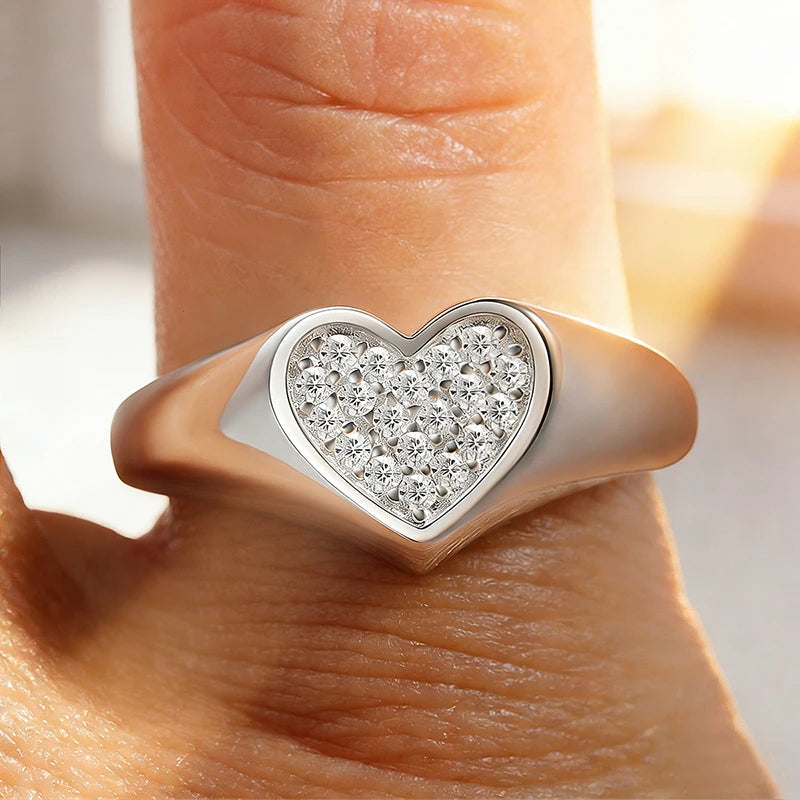Smyoue 1.2mm Heart All Moissanite Rings for Women Sparkling Luxury Quality Fine Jewelry S925 Sterling Silver Plated 18k Band