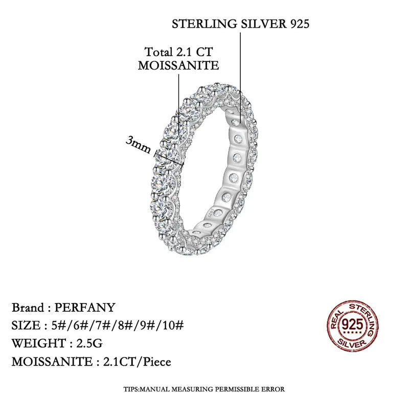 PERFANY 2.1CT Moissanite Ring for Women S925 Pure Silver Sparkling Eternal GRA Certified Diamond Ring Luxury Wedding Jewelry