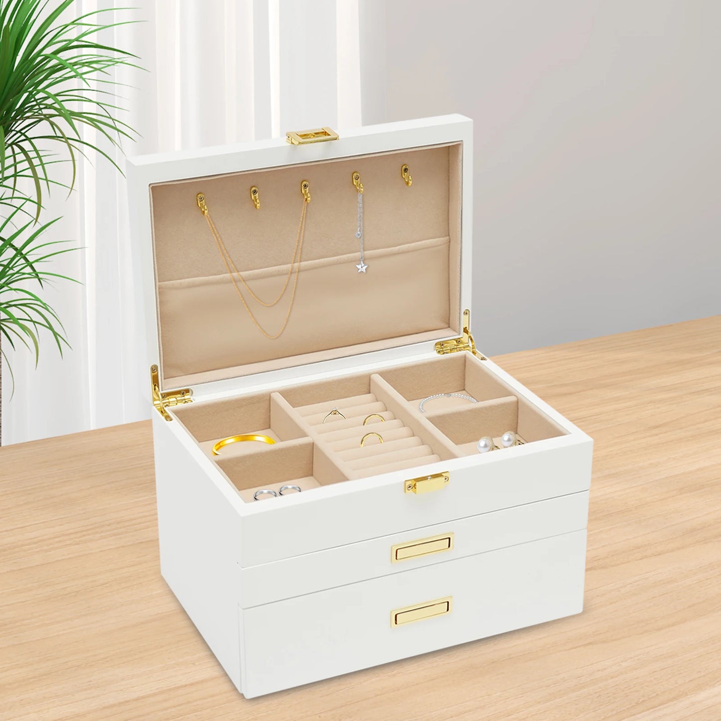 Black Walnut /Brown / White Wood Organizer Jewelry and Watch Display Case Storage Box Convenient