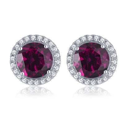 Natural Rhodolite Garnet Sterling Silver Stud Earring 2 Carats Genuine Rose Garnet Women Romantic Daily Style Fine Jewelrys