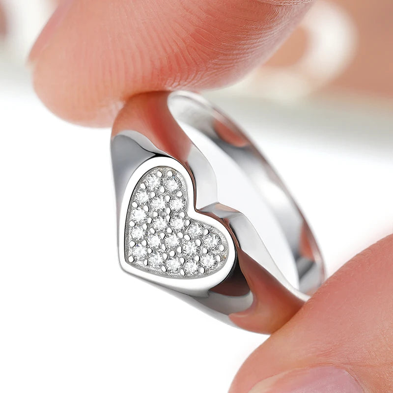 Smyoue 1.2mm Heart All Moissanite Rings for Women Sparkling Luxury Quality Fine Jewelry S925 Sterling Silver Plated 18k Band