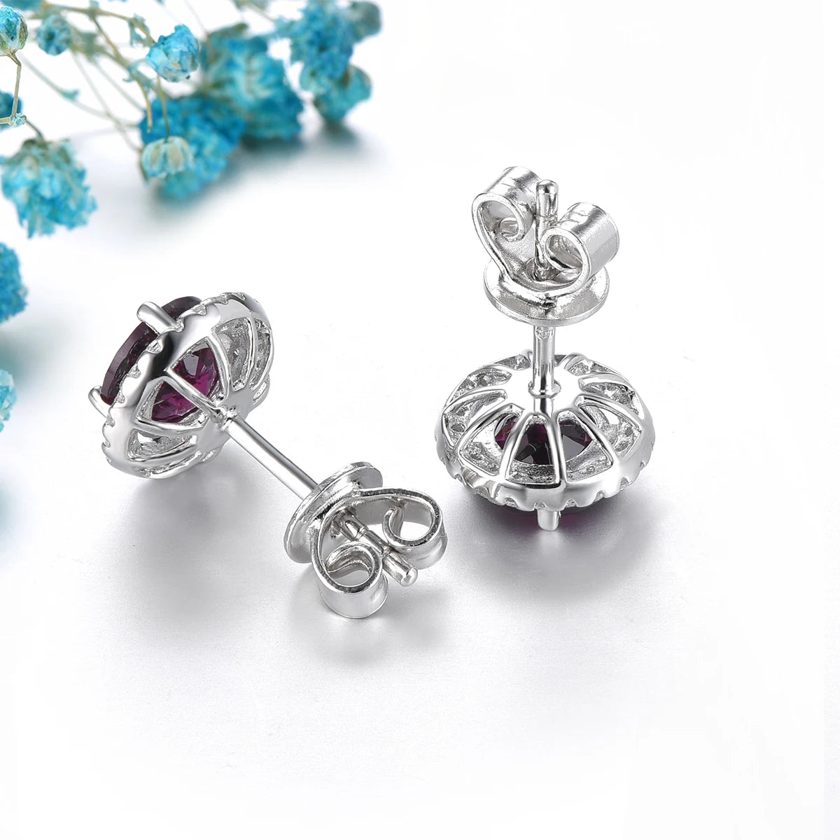 Natural Rhodolite Garnet Sterling Silver Stud Earring 2 Carats Genuine Rose Garnet Women Romantic Daily Style Fine Jewelrys