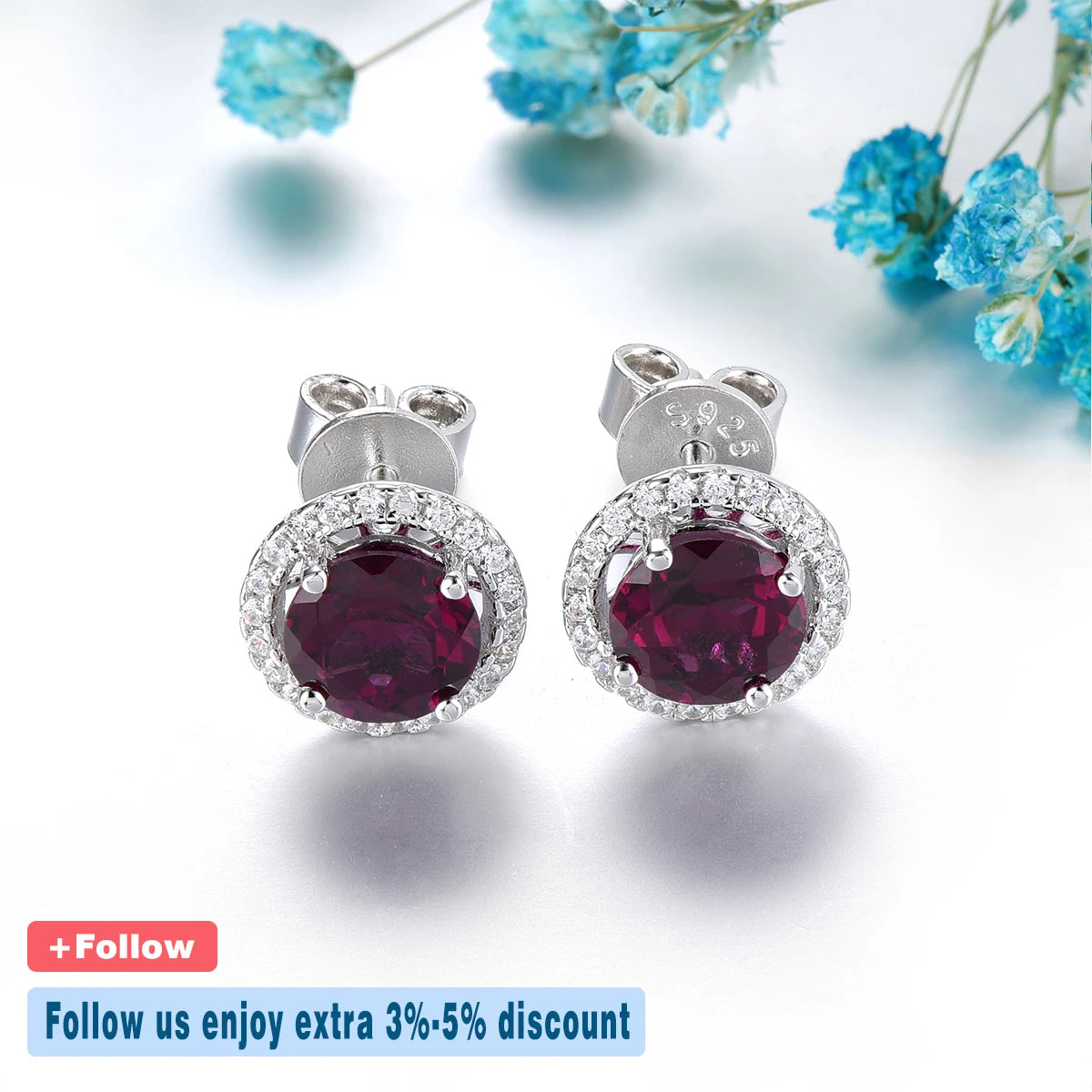 Natural Rhodolite Garnet Sterling Silver Stud Earring 2 Carats Genuine Rose Garnet Women Romantic Daily Style Fine Jewelrys
