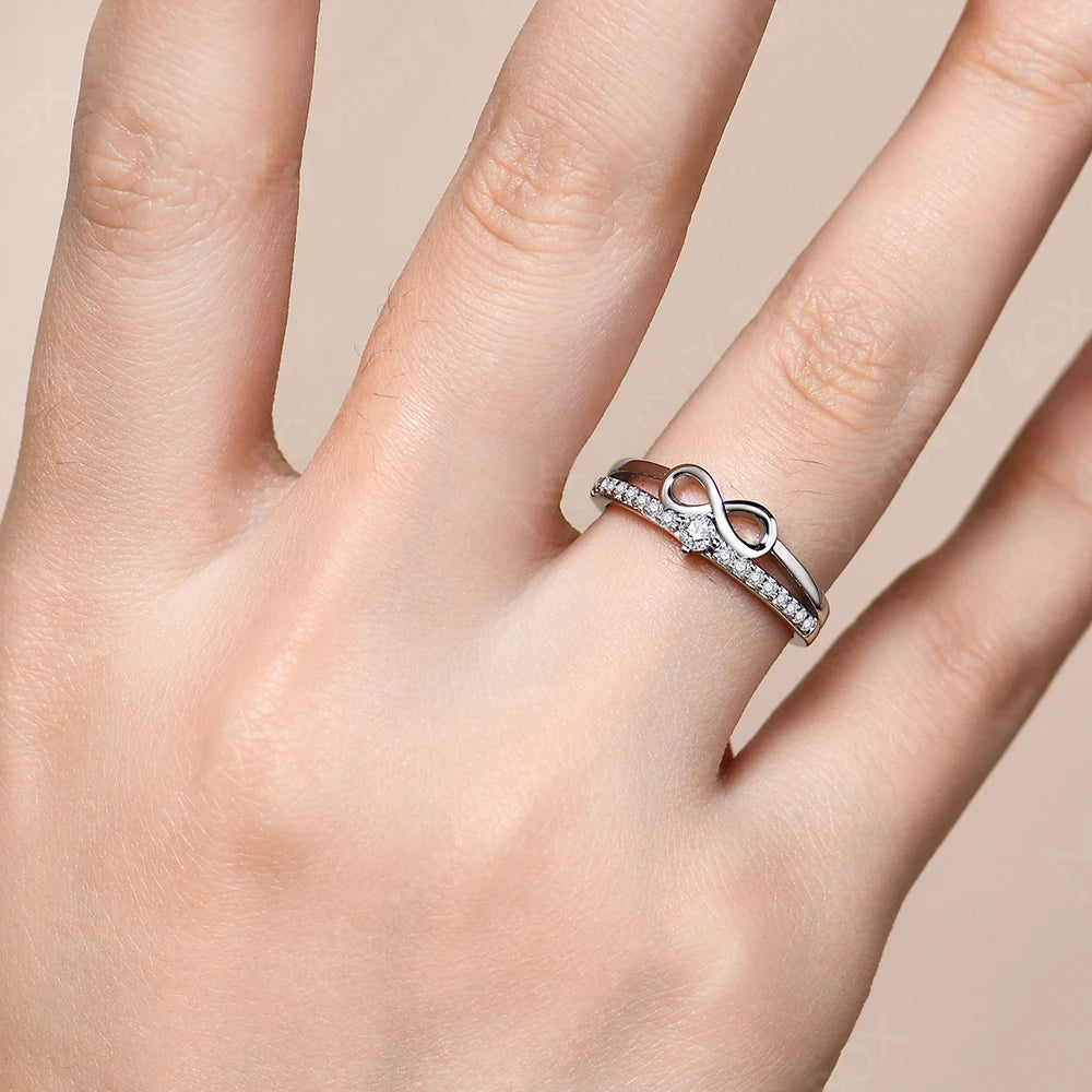 MINTYBOX S925 Sterling Silver Lab Diamond Infinity Engagement Rings for Women 18k White Gold Plated Moissanite Ring Jewelry Gift