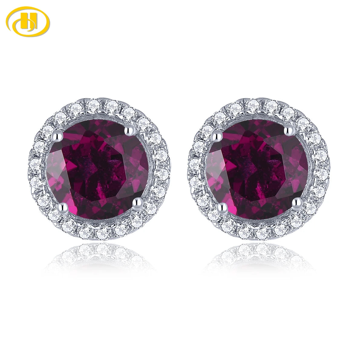 Natural Rhodolite Garnet Sterling Silver Stud Earring 2 Carats Genuine Rose Garnet Women Romantic Daily Style Fine Jewelrys