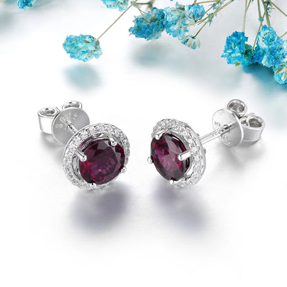 Natural Rhodolite Garnet Sterling Silver Stud Earring 2 Carats Genuine Rose Garnet Women Romantic Daily Style Fine Jewelrys