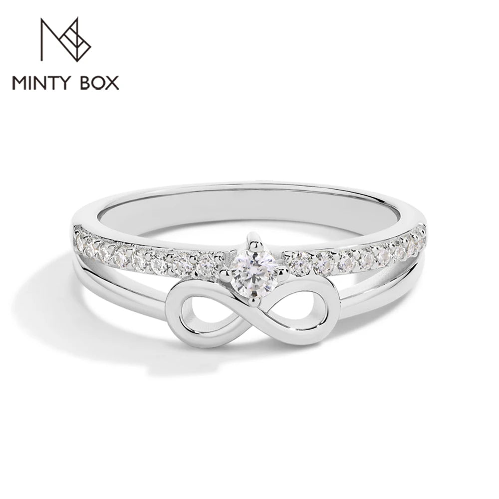 MINTYBOX S925 Sterling Silver Lab Diamond Infinity Engagement Rings for Women 18k White Gold Plated Moissanite Ring Jewelry Gift