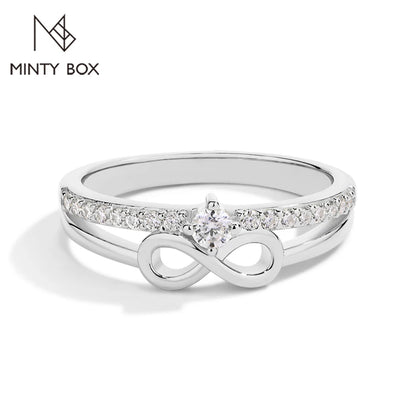 MINTYBOX S925 Sterling Silver Lab Diamond Infinity Engagement Rings for Women 18k White Gold Plated Moissanite Ring Jewelry Gift