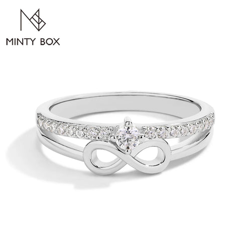 MINTYBOX S925 Sterling Silver Lab Diamond Infinity Engagement Rings for Women 18k White Gold Plated Moissanite Ring Jewelry Gift