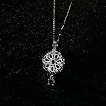 Wong Rain Solid 925 Sterling Silver 6*6MM Ruby White Sapphire Gemstone Flowers Pendant Necklace for Women Fine Jewelry Wholesale