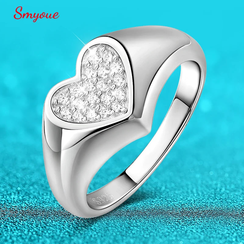 Smyoue 1.2mm Heart All Moissanite Rings for Women Sparkling Luxury Quality Fine Jewelry S925 Sterling Silver Plated 18k Band