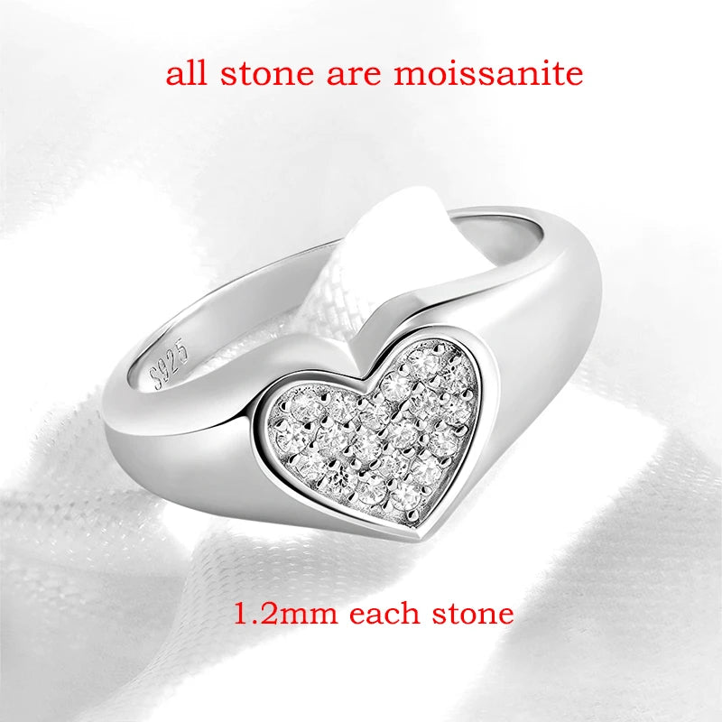 Smyoue 1.2mm Heart All Moissanite Rings for Women Sparkling Luxury Quality Fine Jewelry S925 Sterling Silver Plated 18k Band