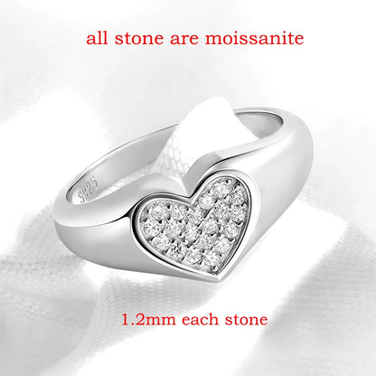 Smyoue 1.2mm Heart All Moissanite Rings for Women Sparkling Luxury Quality Fine Jewelry S925 Sterling Silver Plated 18k Band